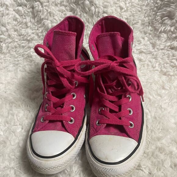 Converse CT All Star Hi Top Tri -Zip hot pink & black sparkly sneakers SZ 7.5 - Picture 4 of 12